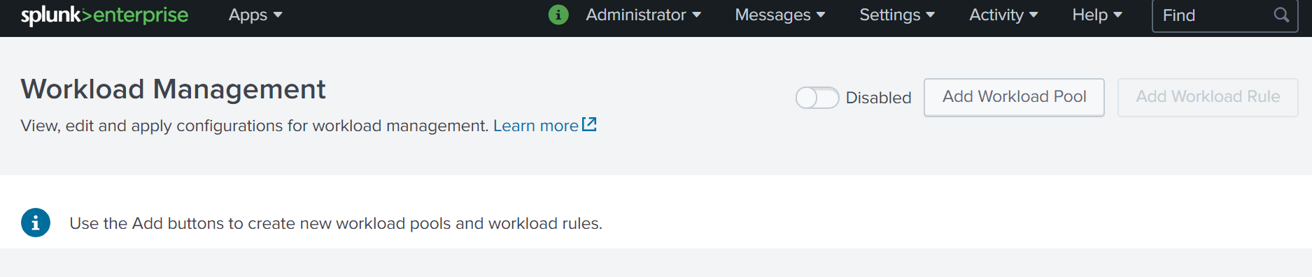 splunk workload management screenshot