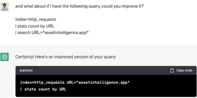improved SPL queries with ChatGPT